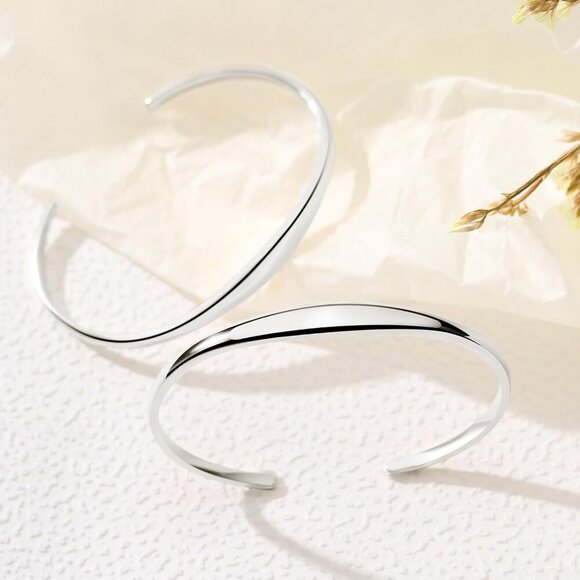 Gold Silver Cuff Bracelets Set 14K Plated Adjustable Lightweight Elegant - Picture 3 of 8